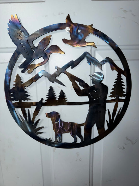 Duck Hunting Scene metal sign