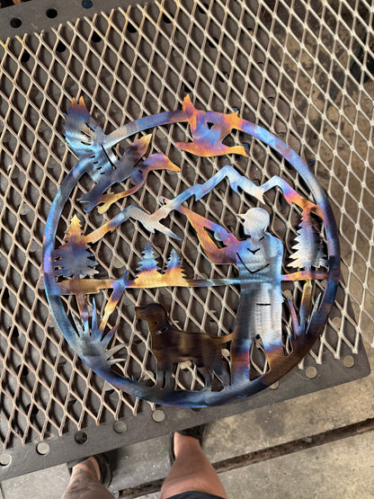 Duck Hunting Scene metal sign