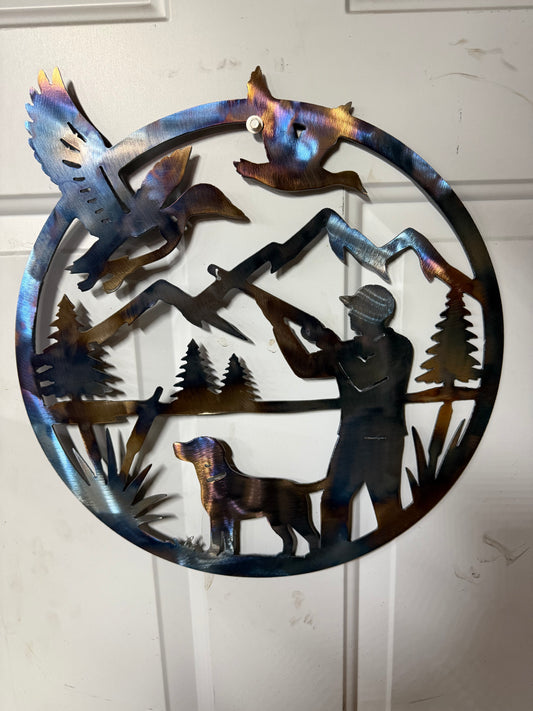 Duck Hunting Scene metal sign